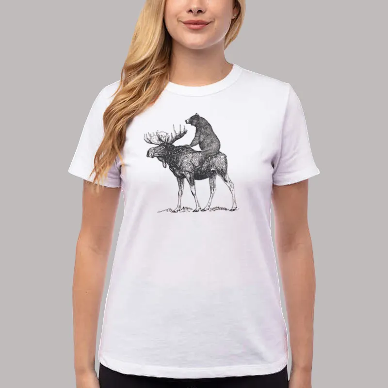 Women T Shirt White Mooseback Bear Shirt Bear And Moose