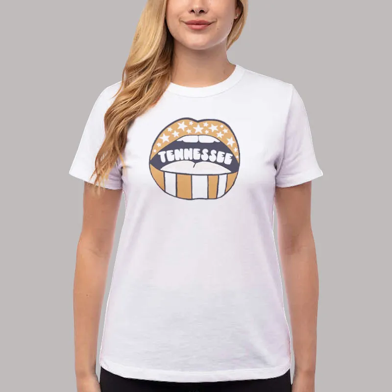 Women T Shirt White Retro Tennessee Mouth Checkered Tennessee Football Shirt