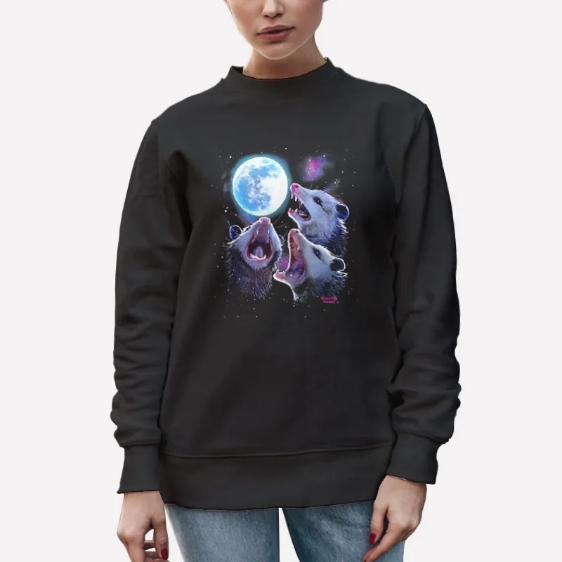 Unisex Sweatshirt Black Funny Three Possums Howling At Moon Shirt