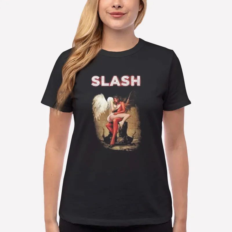 Women T Shirt Black Slash Ladies Angel And Devil T Shirt