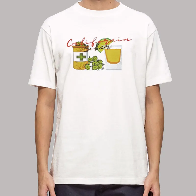 Mens T Shirt White Cannabis Cocktail California Sober Hoodie