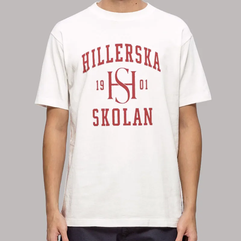 Mens T Shirt White Vintage Skolan Logo Hillerska Hoodie