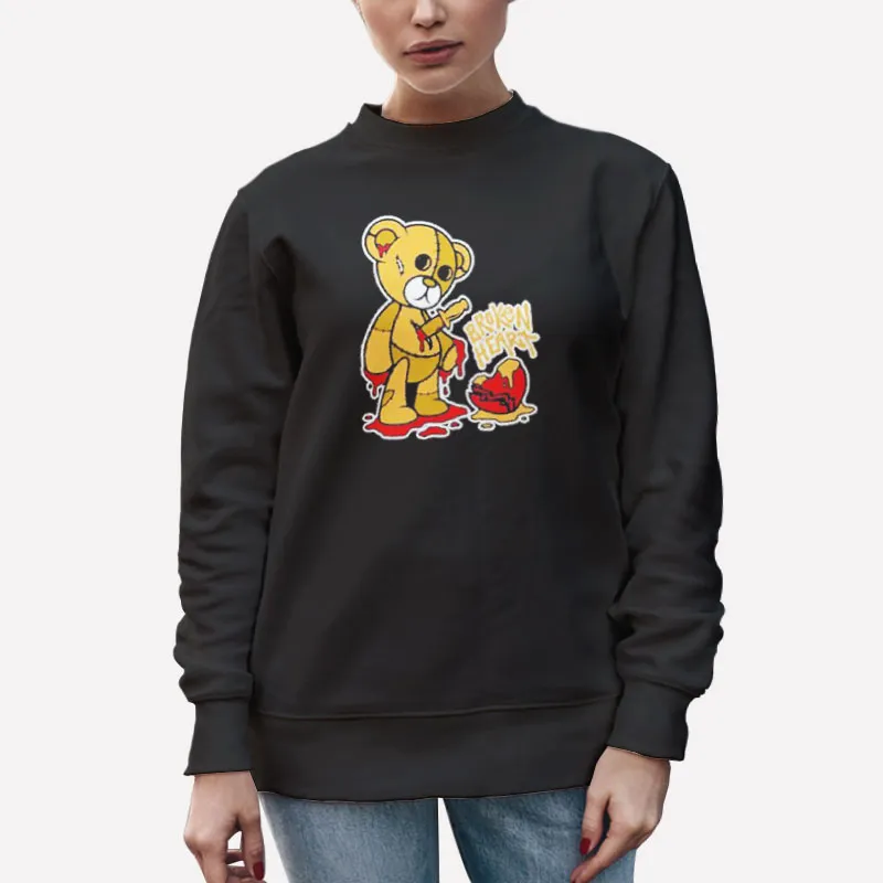 Unisex Sweatshirt Black Funny Broken Heart Teddy Bear Shirt
