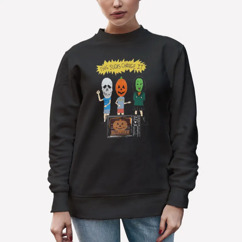 Unisex Sweatshirt Black Silver Shamrock Horror Movie Beavis And Butthead Halloween Shirt