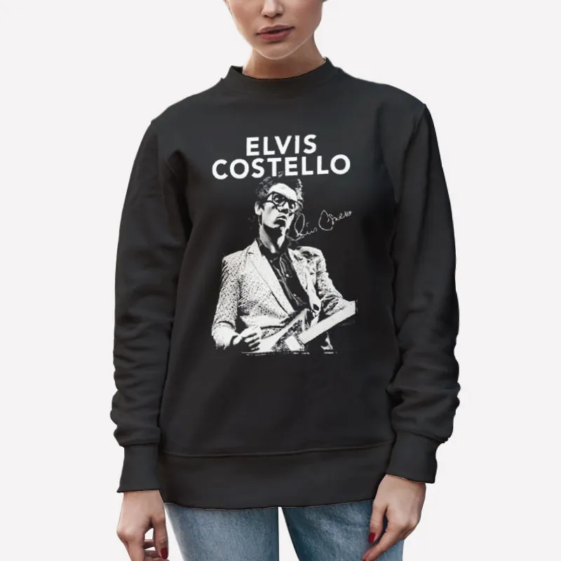 Unisex Sweatshirt Black Vintage With Guitar Elvis Costello T Shirt