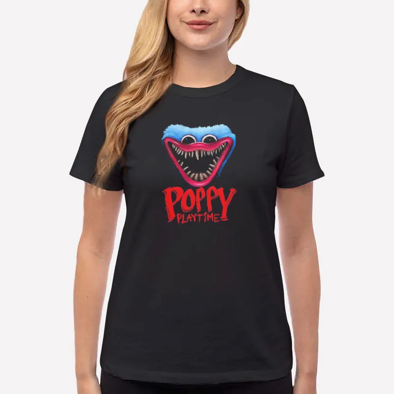 Women T Shirt Black Huggy Wuggy Poppy Playtime Merch Shirt