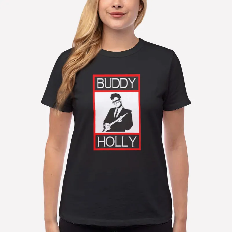 Women T Shirt Black Vintage Inspired Buddy Holly T Shirt
