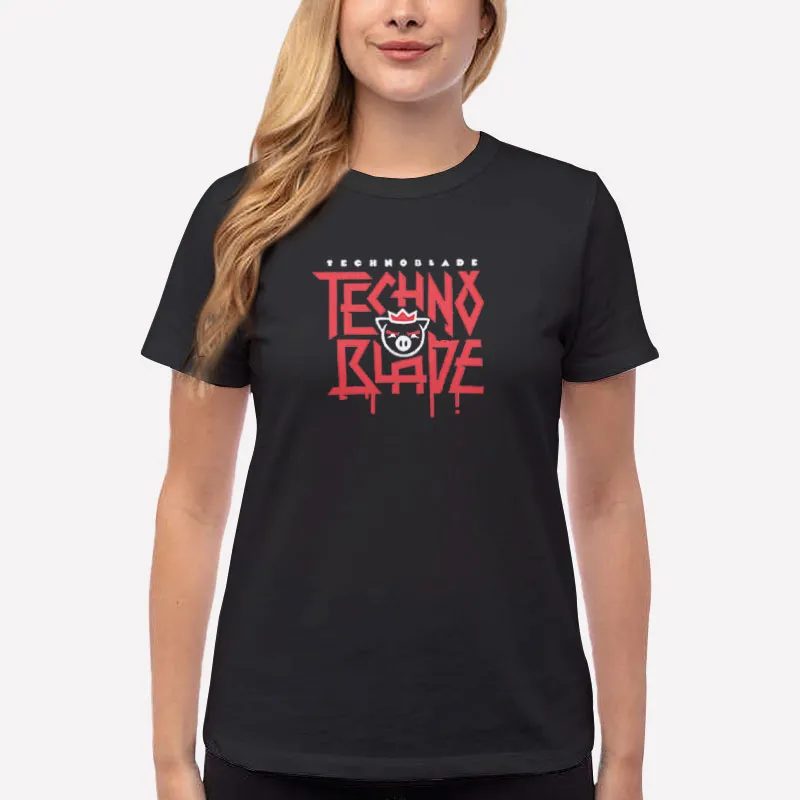 Women T Shirt Black Vintage Pig Technoblade Merch Shirt