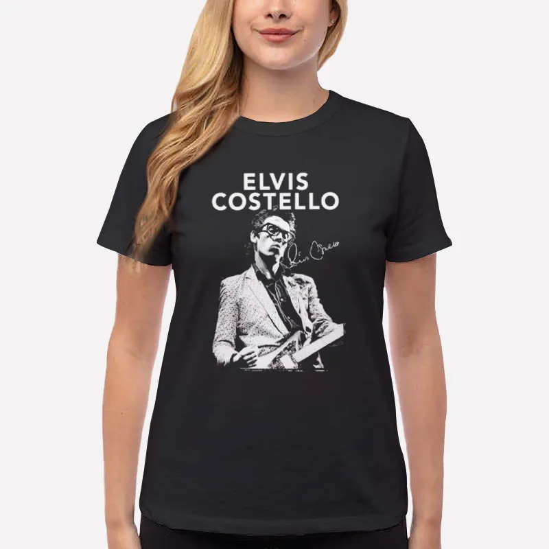 Women T Shirt Black Vintage With Guitar Elvis Costello T Shirt