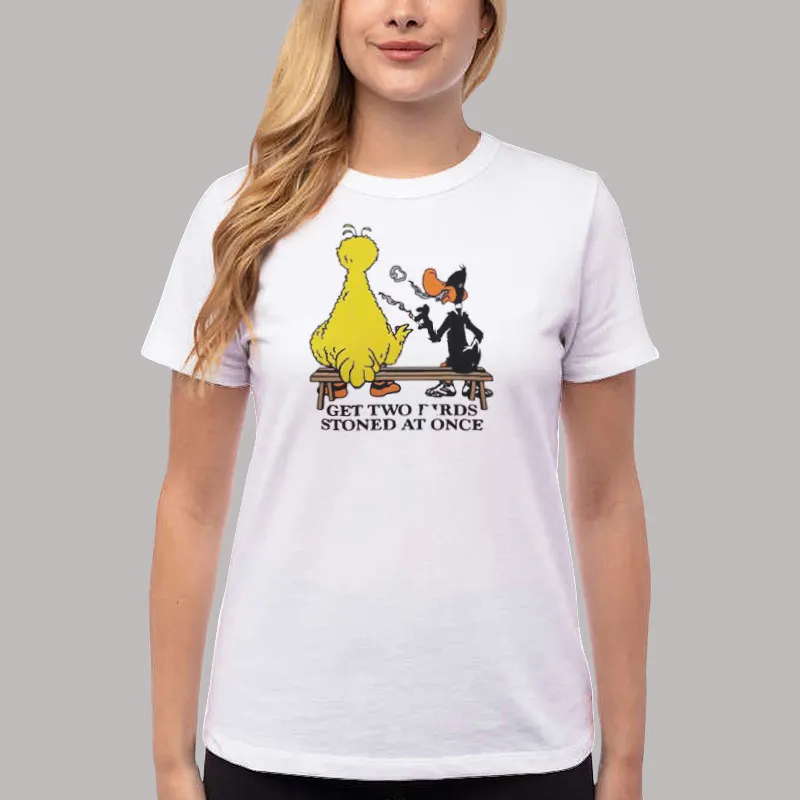 Women T Shirt White Funny Two Birds Stoned At Once Shirt