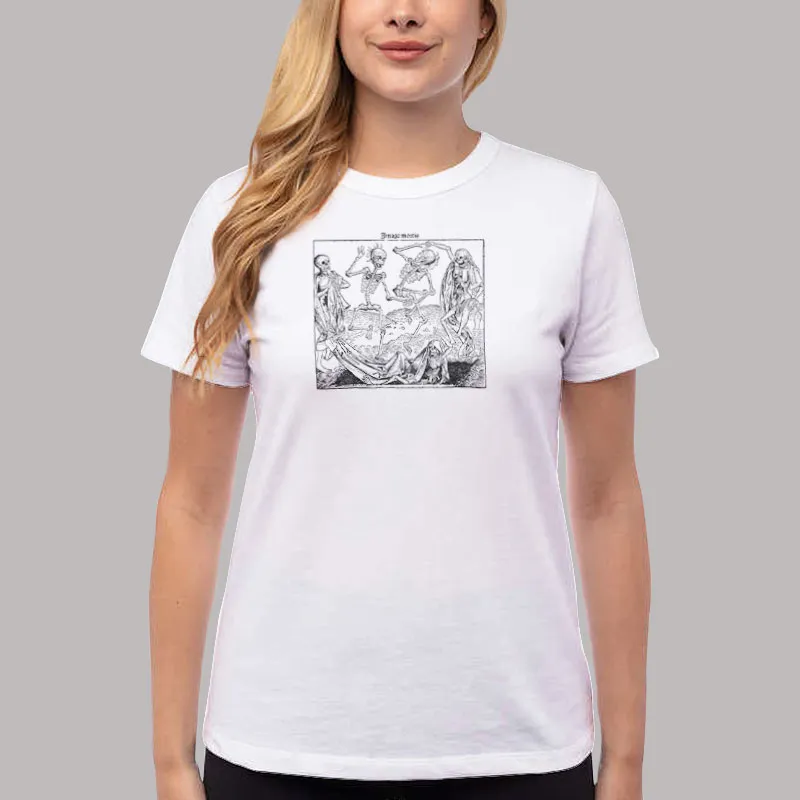 Women T Shirt White Michael Wolgemut Dance Of Death Leaf From The Nuremberg Chronicle Shirt