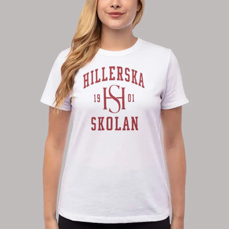 Women T Shirt White Vintage Skolan Logo Hillerska Hoodie