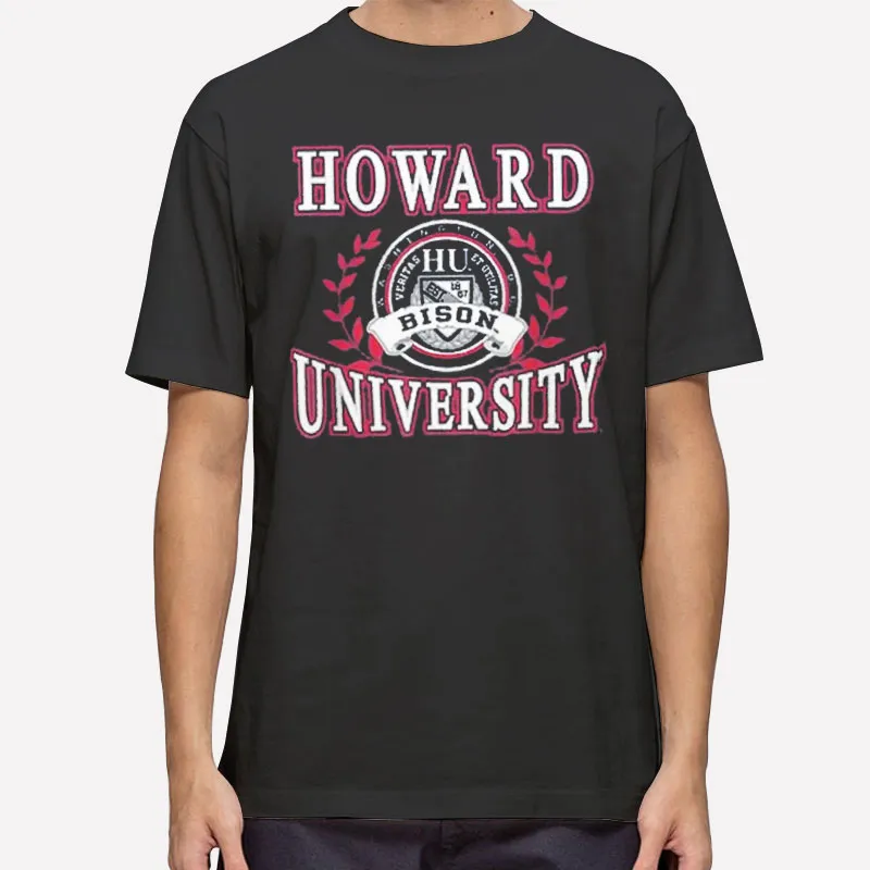 Mens T Shirt Black Bison Laurels Howard University Sweatshirts