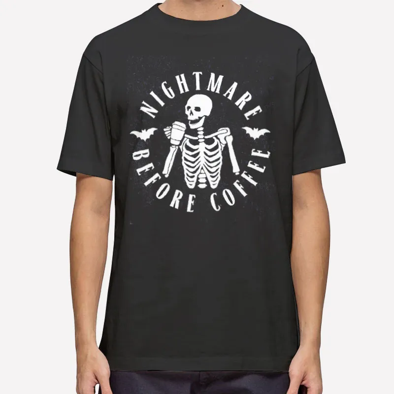 Mens T Shirt Black Nightmare Before Coffee Halloween Skeleton Sweatshirt