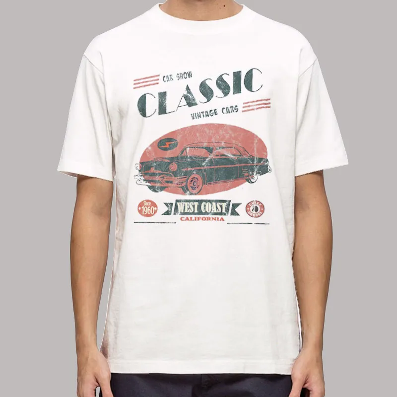 Mens T Shirt White Classic Car Show West Coast Vintage Car Hoodie