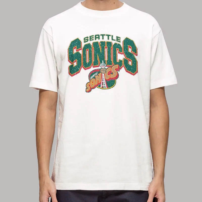 Mens T Shirt White Supersonics 1994 Vintage Team Club Logo Hoodie