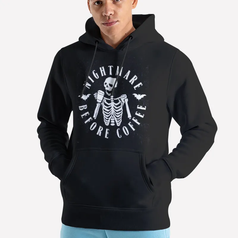 Unisex Hoodie Black Nightmare Before Coffee Halloween Skeleton Sweatshirt