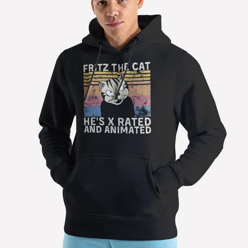 Unisex Hoodie Black Vintage He's X Rated And Animated Fritz The Cat Shirt