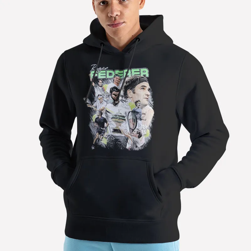 Unisex Hoodie Black Vintage Inspired Roger Federer Sweatshirt