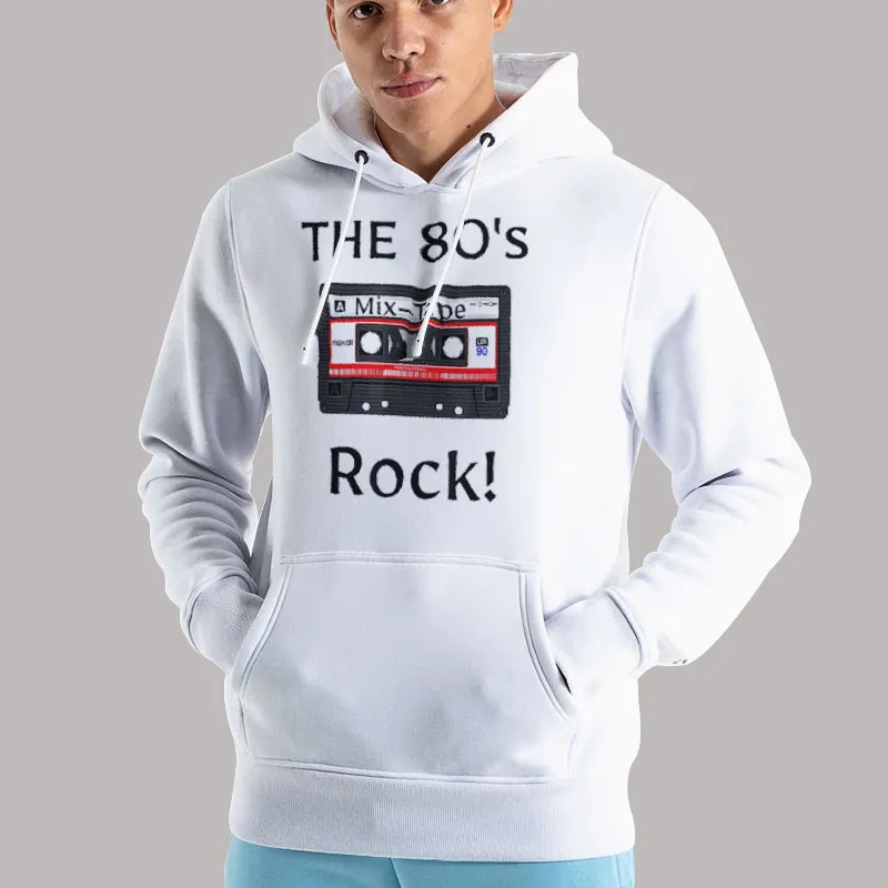 Unisex Hoodie White Funny The 80s Rock Cassette Tshirt