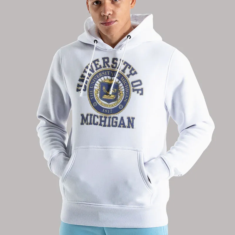 Unisex Hoodie White Vintage University Of Michigan Umich Sweatshirt