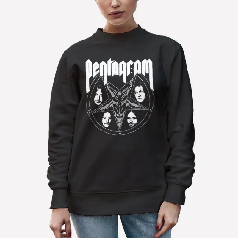 Unisex Sweatshirt Black Retro Vintage Pentagram Band Shirt