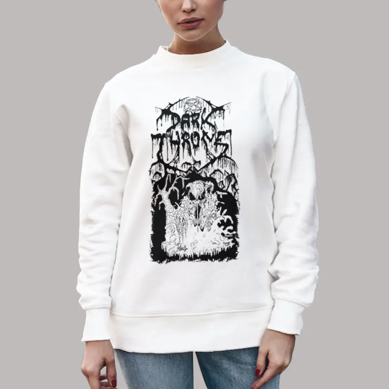 Unisex Sweatshirt White Black Death And Beyond Darkthrone Shirt