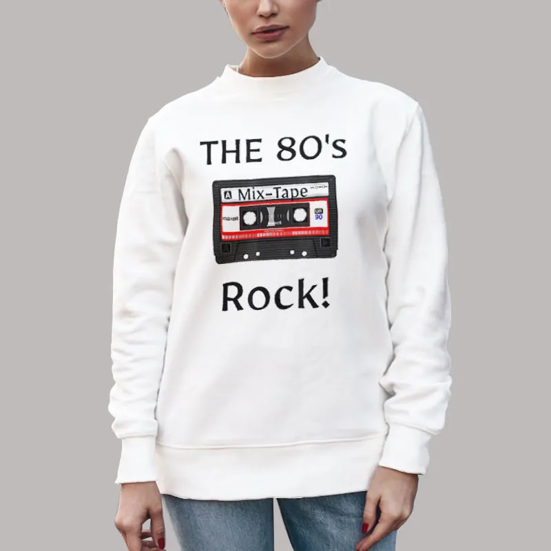 Unisex Sweatshirt White Funny The 80s Rock Cassette Tshirt