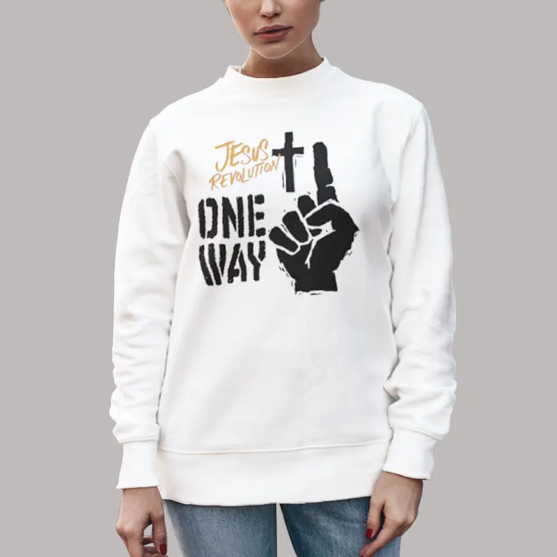 Unisex Sweatshirt White One Way Cross Jesus Revolution Tshirts