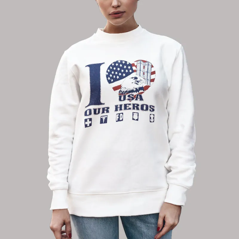Unisex Sweatshirt White Vintage I Love Usa Our Heroes Hoodie