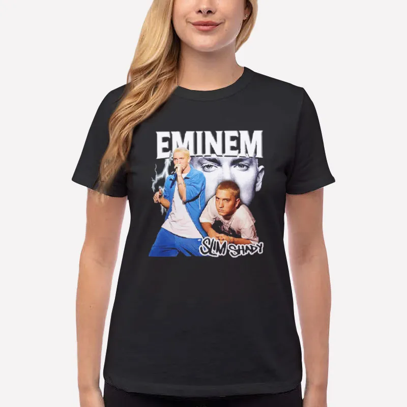 Women T Shirt Black 90s Slim Shady Eminem Vintage Shirt