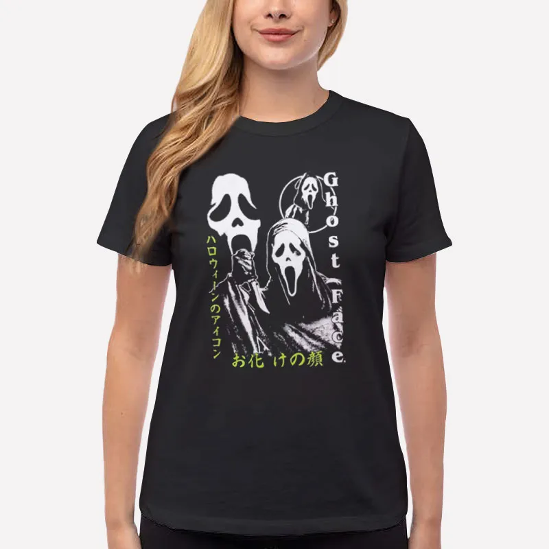 Women T Shirt Black 90s Vintage Kanji Scream Ghostface Shirt