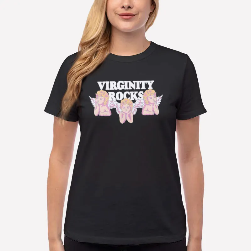 Women T Shirt Black Funny Angel Virginity Rocks Shirt