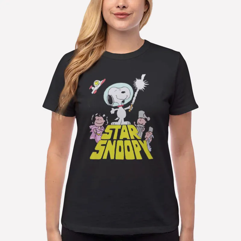 Women T Shirt Black Funny Peanuts Snoopy Star Wars Shirt