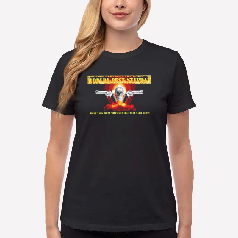 Women T Shirt Black Funny Skull World's Best Stepdad Shirts