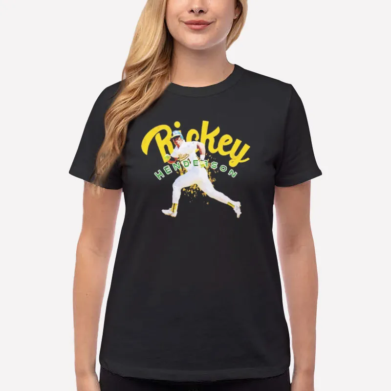 Women T Shirt Black Oakland Athletics Running Rickey Henderson T Shirt