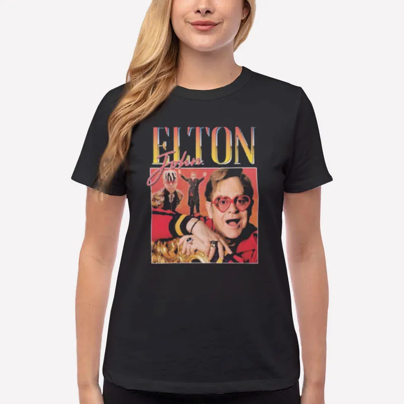 Women T Shirt Black Retro Elton John Vintage Shirt