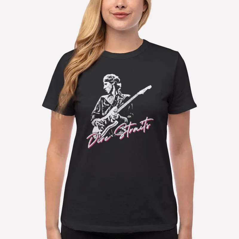 Women T Shirt Black Retro Faded Dire Straits T Shirt