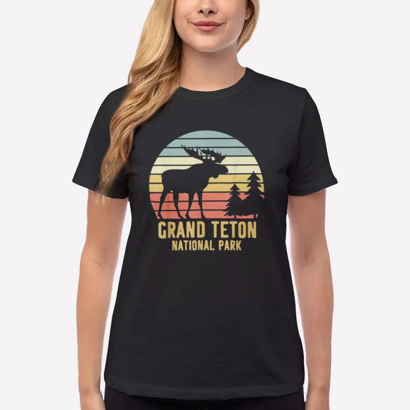 Women T Shirt Black Retro National Park Grand Teton T Shirts