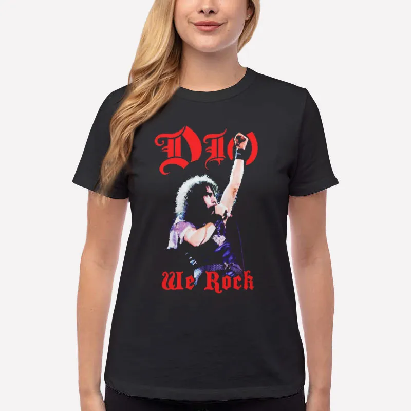 Women T Shirt Black Retro We Rock Dio Last In Line Shirt Two Side