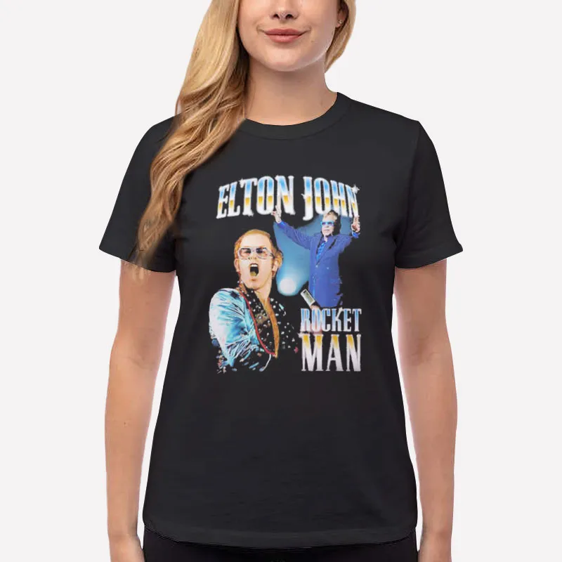 Women T Shirt Black Rocket Man Elton John Vintage Shirt