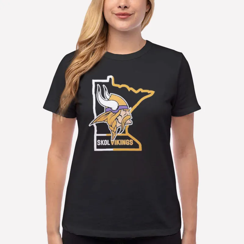 Women T Shirt Black Vintage Minnesota Skol Vikings Shirt