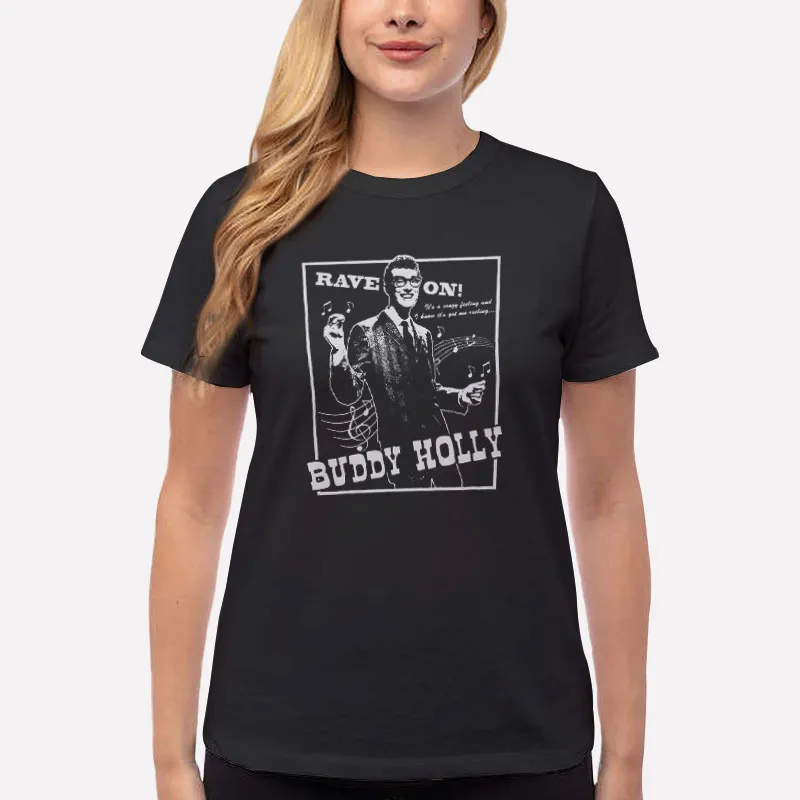Women T Shirt Black Vintage Rave On Buddy Holly Shirt