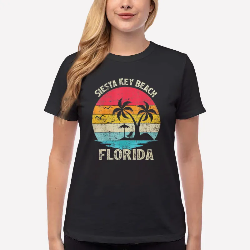 Women T Shirt Black Vintage Retro Beach Siesta Key T Shirts