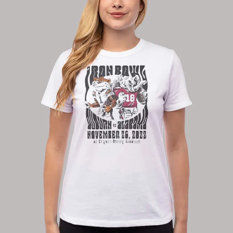 Women T Shirt White Auburn Tigers Vs Alabama Crimson Tide Iron Bowl Shirts