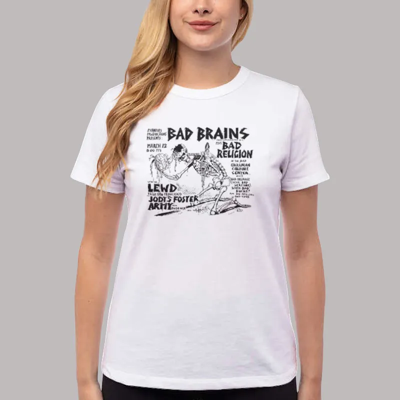 Women T Shirt White Bad Brains Merch Skeleton Shirt