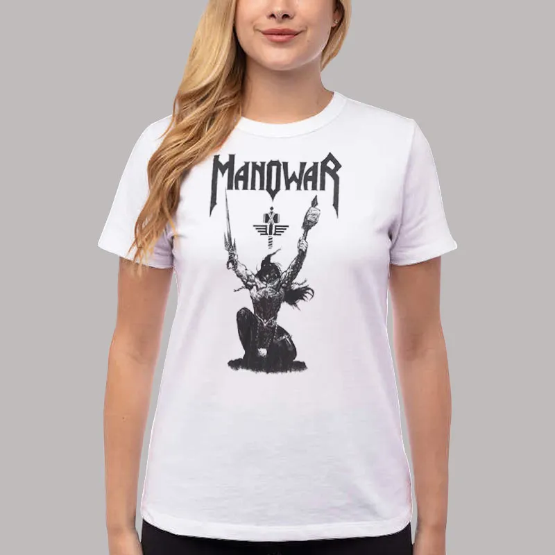 Women T Shirt White Funny American Music Band Manowar T Shirts