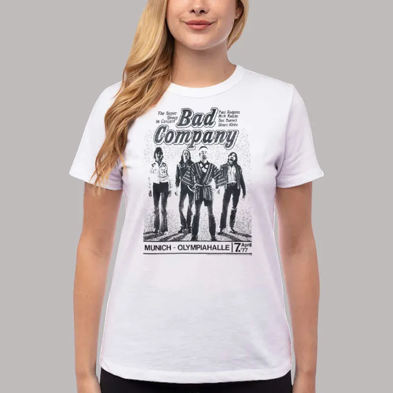 Women T Shirt White Munich Concert 77 Bad Company T Shirts