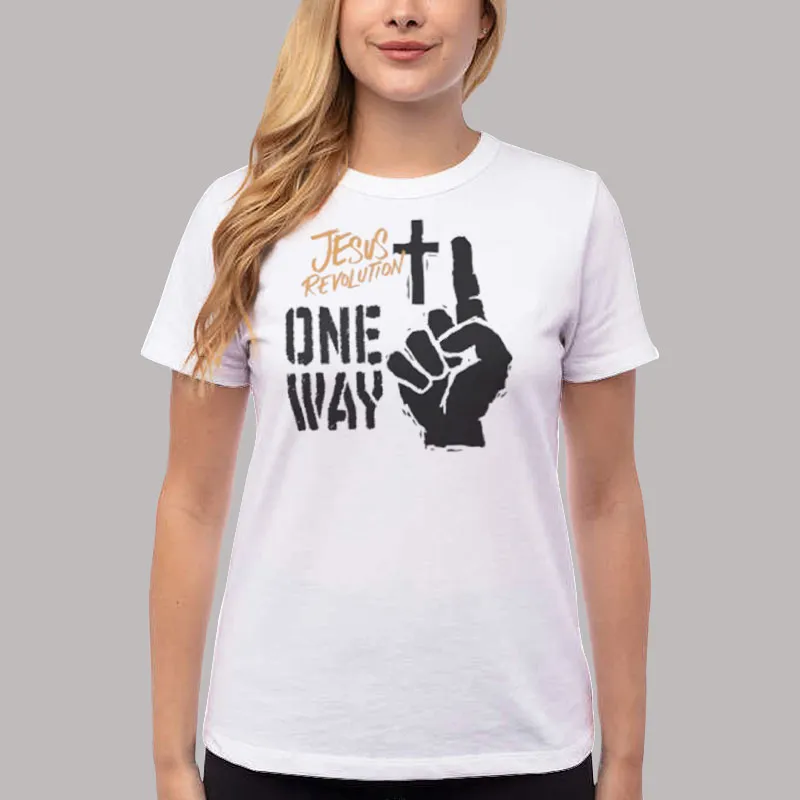 Women T Shirt White One Way Cross Jesus Revolution Tshirts