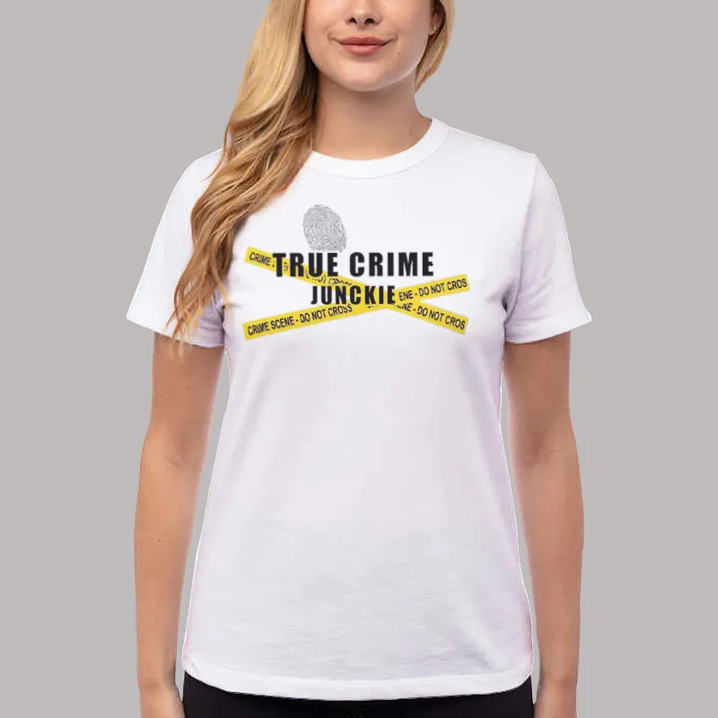 Women T Shirt White Retro Vintage True Crime Junkie Shirt